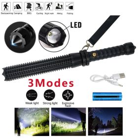 1200000LM LED Flashlight Rechargeable Zoom Light Security Torch 3 Modes Lamp (Color: Black)