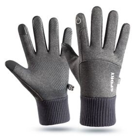 Men Winter Waterproof Cycling Gloves Outdoor Sports Running Motorcycle Ski Touch Screen Fleece Gloves Non-slip Warm Full Fingers (Color: light gray, size: L)